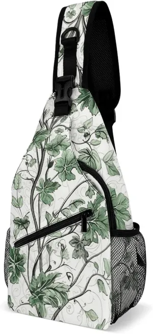 Small Crossbody Sling Backpack Green Leaves And Vines Chest Bags for Traveling Chest Fashion Shoulder Bag