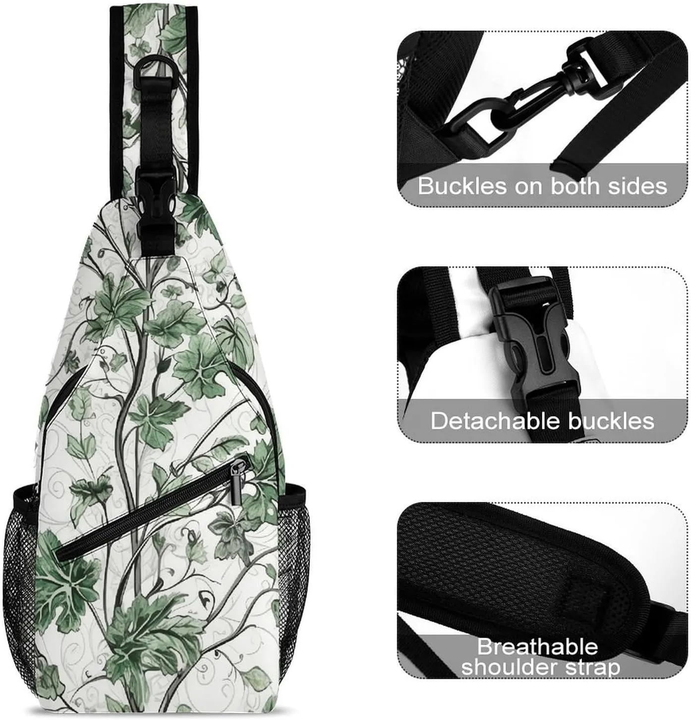 Small Crossbody Sling Backpack Green Leaves And Vines Chest Bags for Traveling Chest Fashion Shoulder Bag