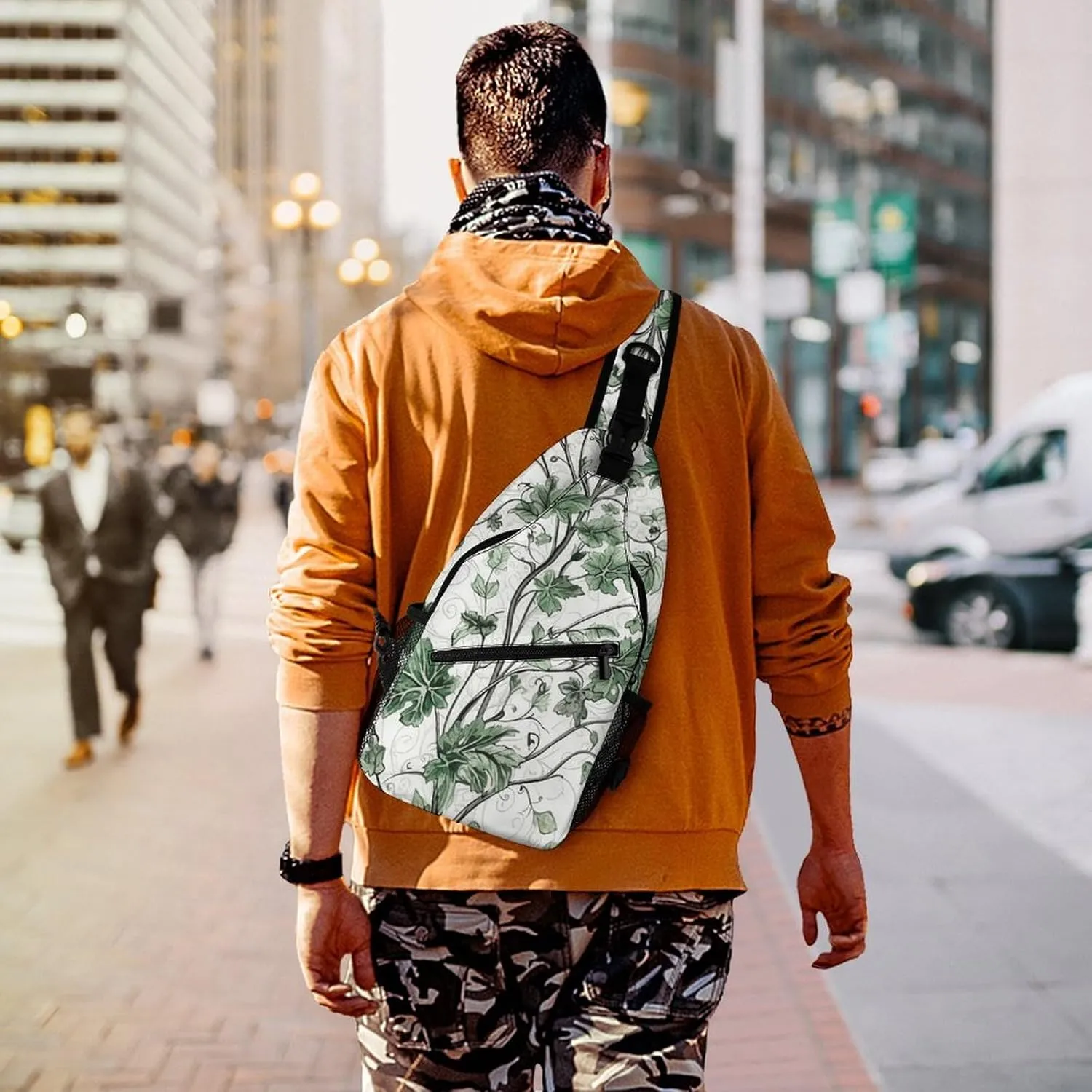 Small Crossbody Sling Backpack Green Leaves And Vines Chest Bags for Traveling Chest Fashion Shoulder Bag