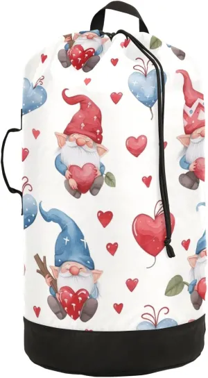Small Dwarf with Hearts Laundry Backpack Bag with Drawstring Closure Waterproof Laundry Bag Laundry Hamper Clothes Storage for Travel Laundromat Apartment