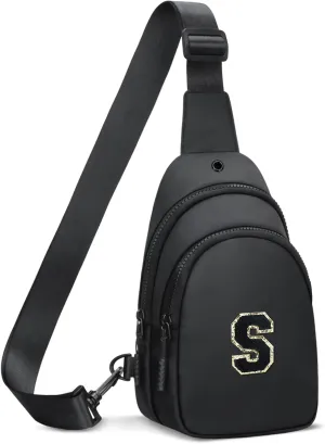 Small Initial Crossbody Sling Bag for Girls and Women, Cute Kids Fanny Pack, Personalized Gift for 7 8 9 10 11 12 13 Year Old Girls(Black,S)
