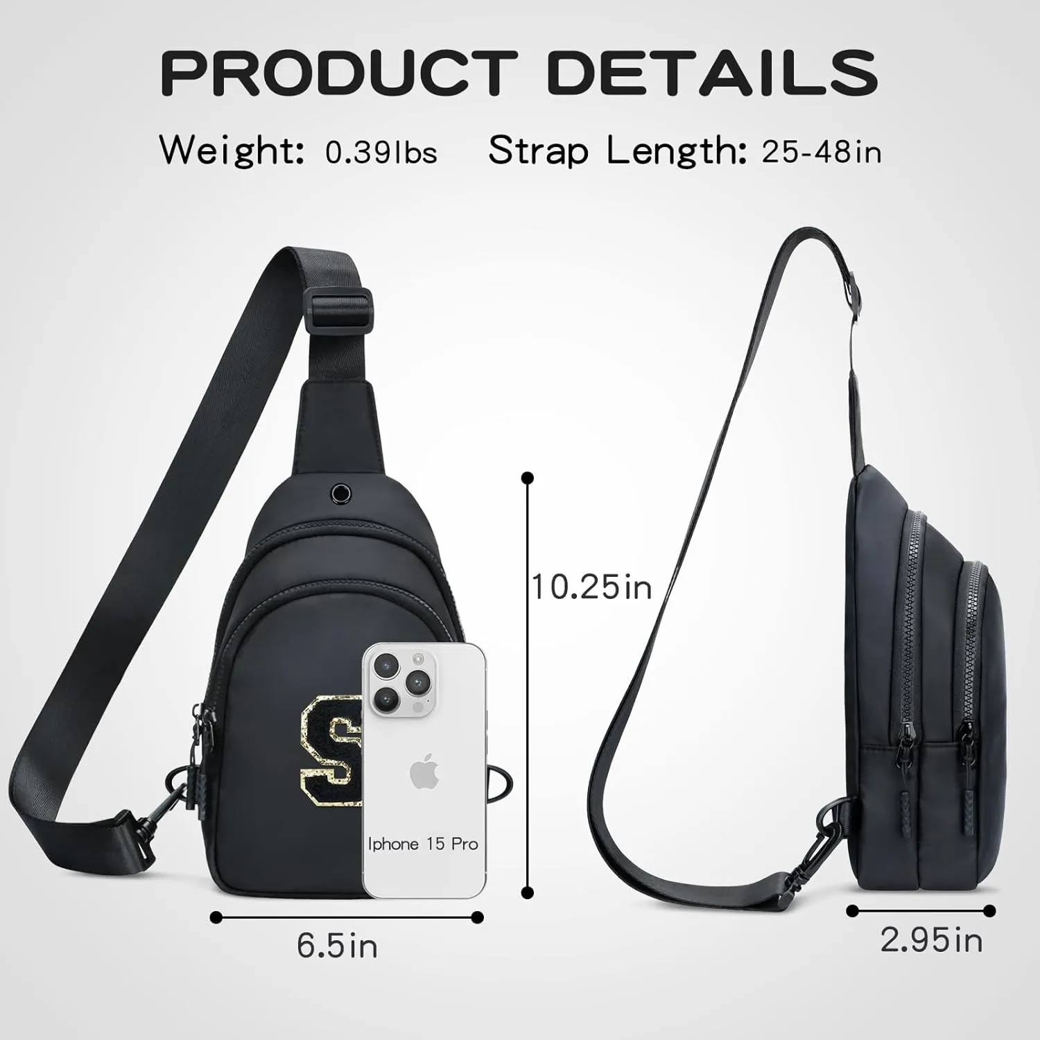 Small Initial Crossbody Sling Bag for Girls and Women, Cute Kids Fanny Pack, Personalized Gift for 7 8 9 10 11 12 13 Year Old Girls(Black,S)
