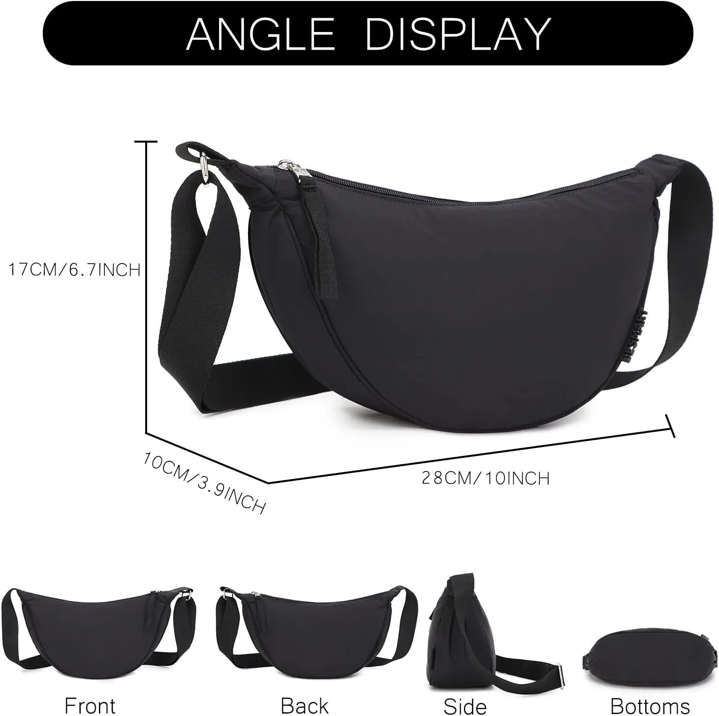 Small Nylon Crescent Crossbody Bag for Women Men Trendy, Waterproof Crescent Sling, Lightweight Travel Purses