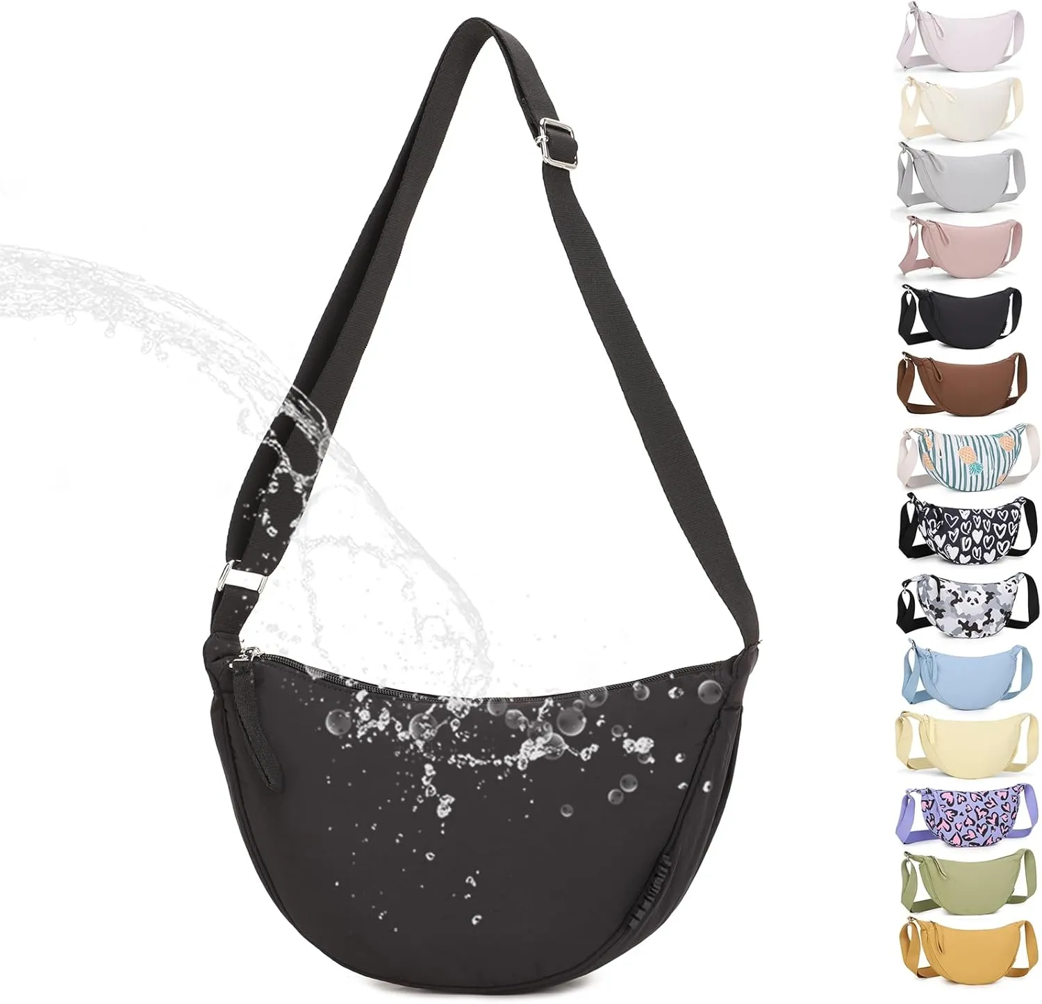 Small Nylon Crescent Crossbody Bag for Women Men Trendy, Waterproof Crescent Sling, Lightweight Travel Purses