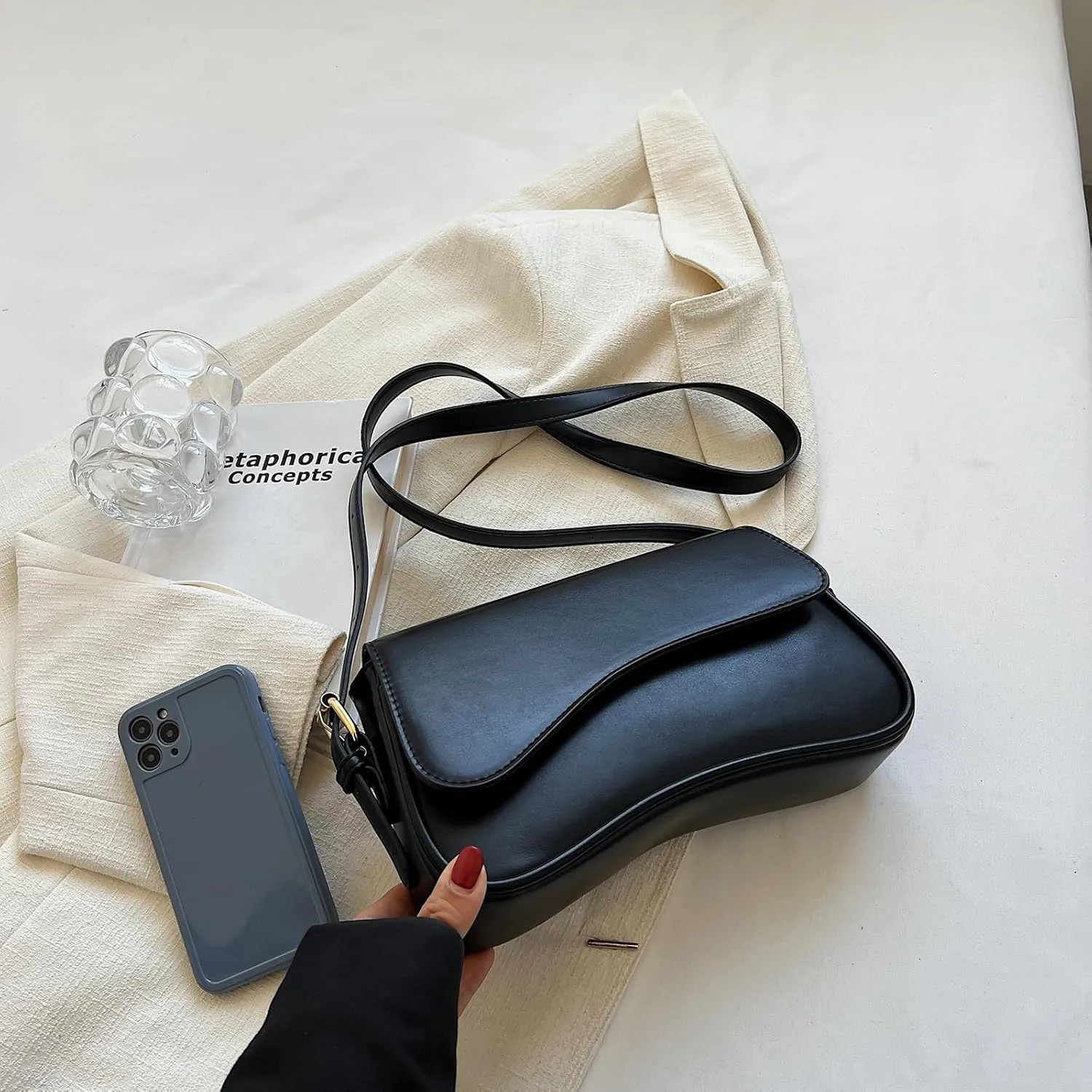Small Shoulder Bag for Women Clutch Hobo Purse with Zipper Crossbody Purse Retro Vegan Leather Tote Handbag