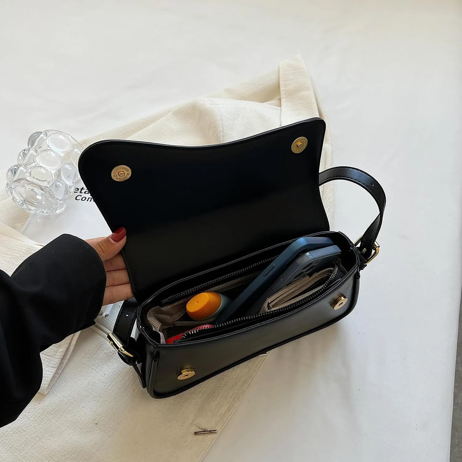 Small Shoulder Bag for Women Clutch Hobo Purse with Zipper Crossbody Purse Retro Vegan Leather Tote Handbag