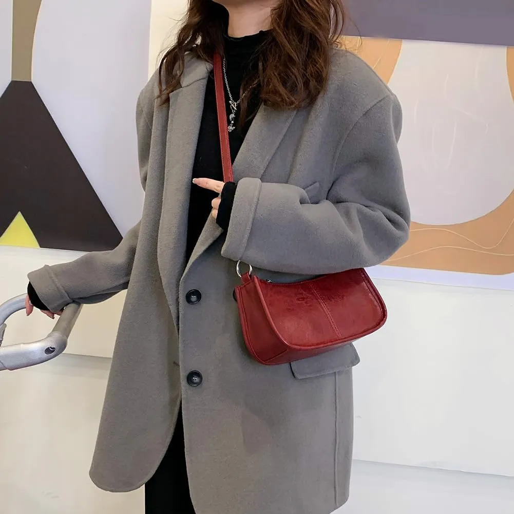 Small Shoulder Bag for Women Crossbody Sling Bag PU Tote Handbag Classic Hobo Purse Clutch Underarm Luna Bag(Red)
