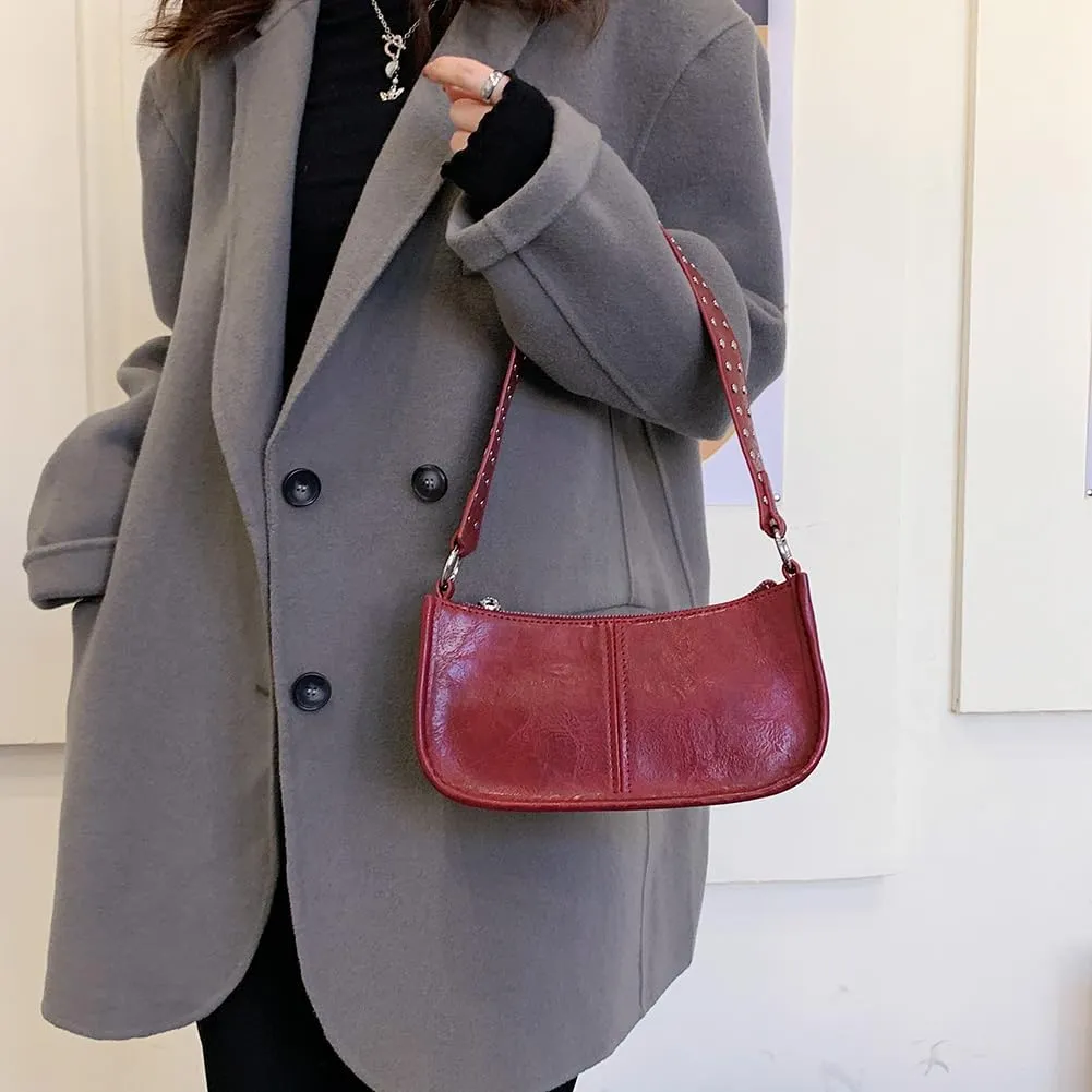 Small Shoulder Bag for Women Crossbody Sling Bag PU Tote Handbag Classic Hobo Purse Clutch Underarm Luna Bag(Red)