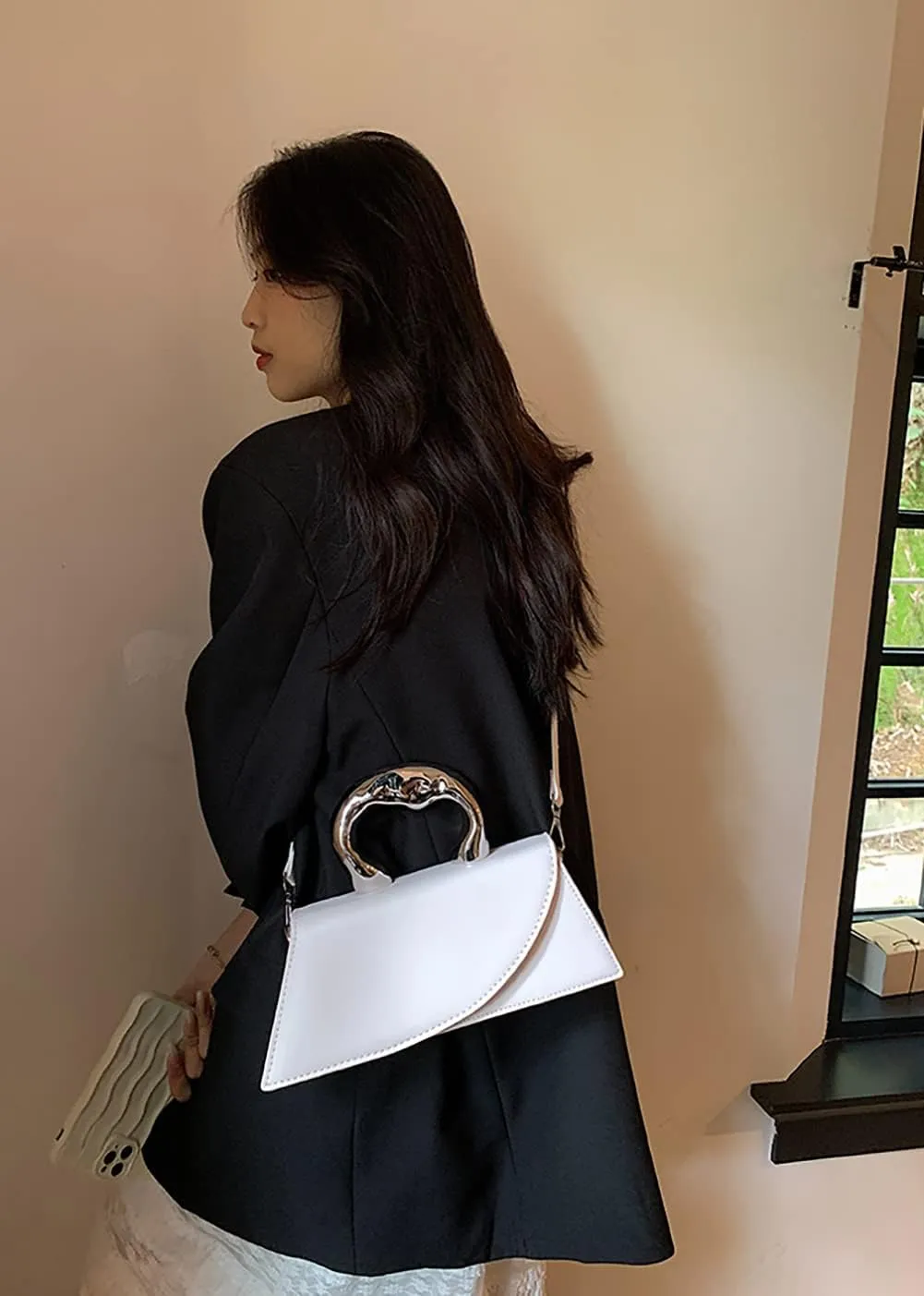 Small Silver Crossbody Satchel Y2K Evening Handbag for Women - Hobo Shoulder Tote Bag 2025