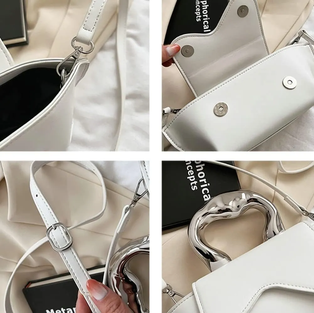 Small Silver Crossbody Satchel Y2K Evening Handbag for Women - Hobo Shoulder Tote Bag 2025
