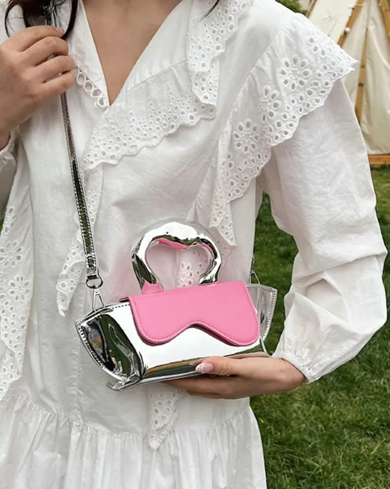 Small Silver Crossbody Satchel Y2K Evening Handbag for Women - Hobo Shoulder Tote Bag 2025