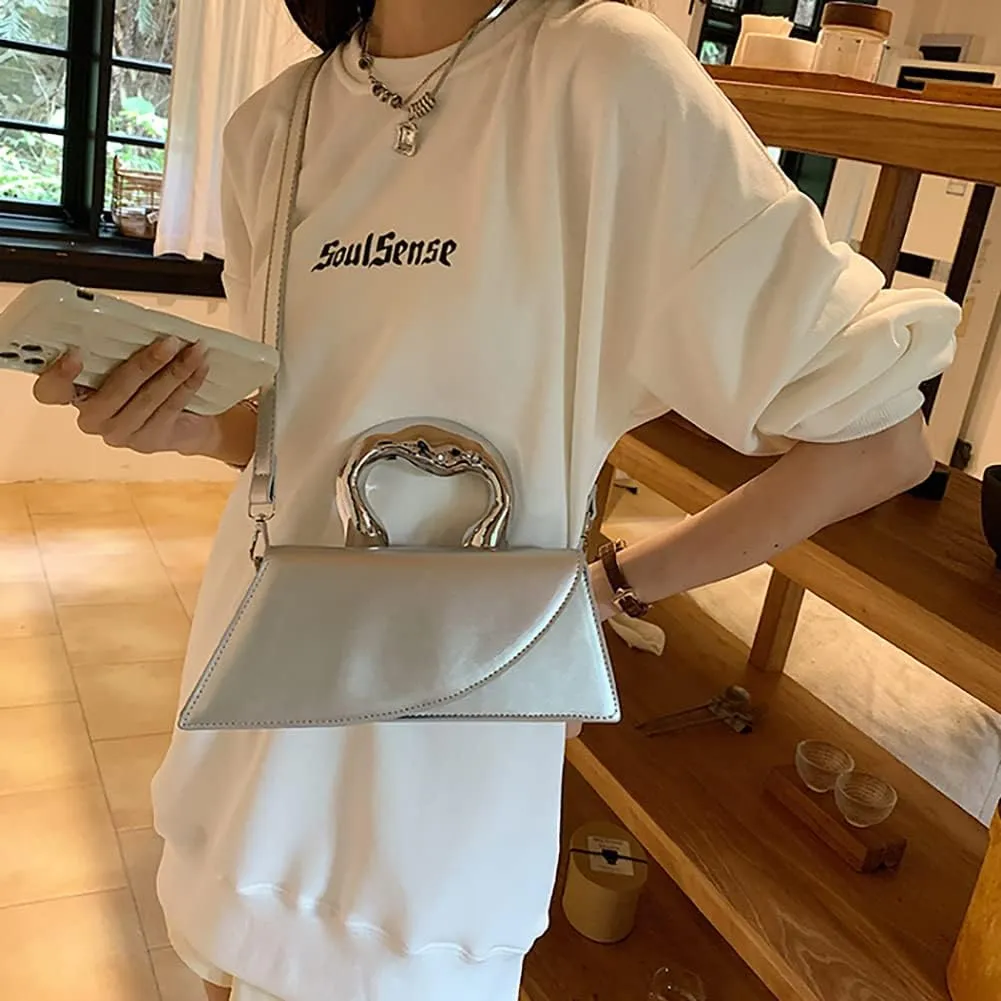Small Silver Crossbody Satchel Y2K Evening Handbag for Women - Hobo Shoulder Tote Bag 2025