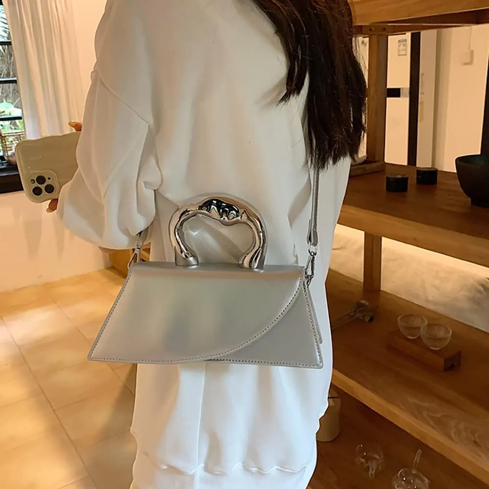 Small Silver Crossbody Satchel Y2K Evening Handbag for Women - Hobo Shoulder Tote Bag 2025