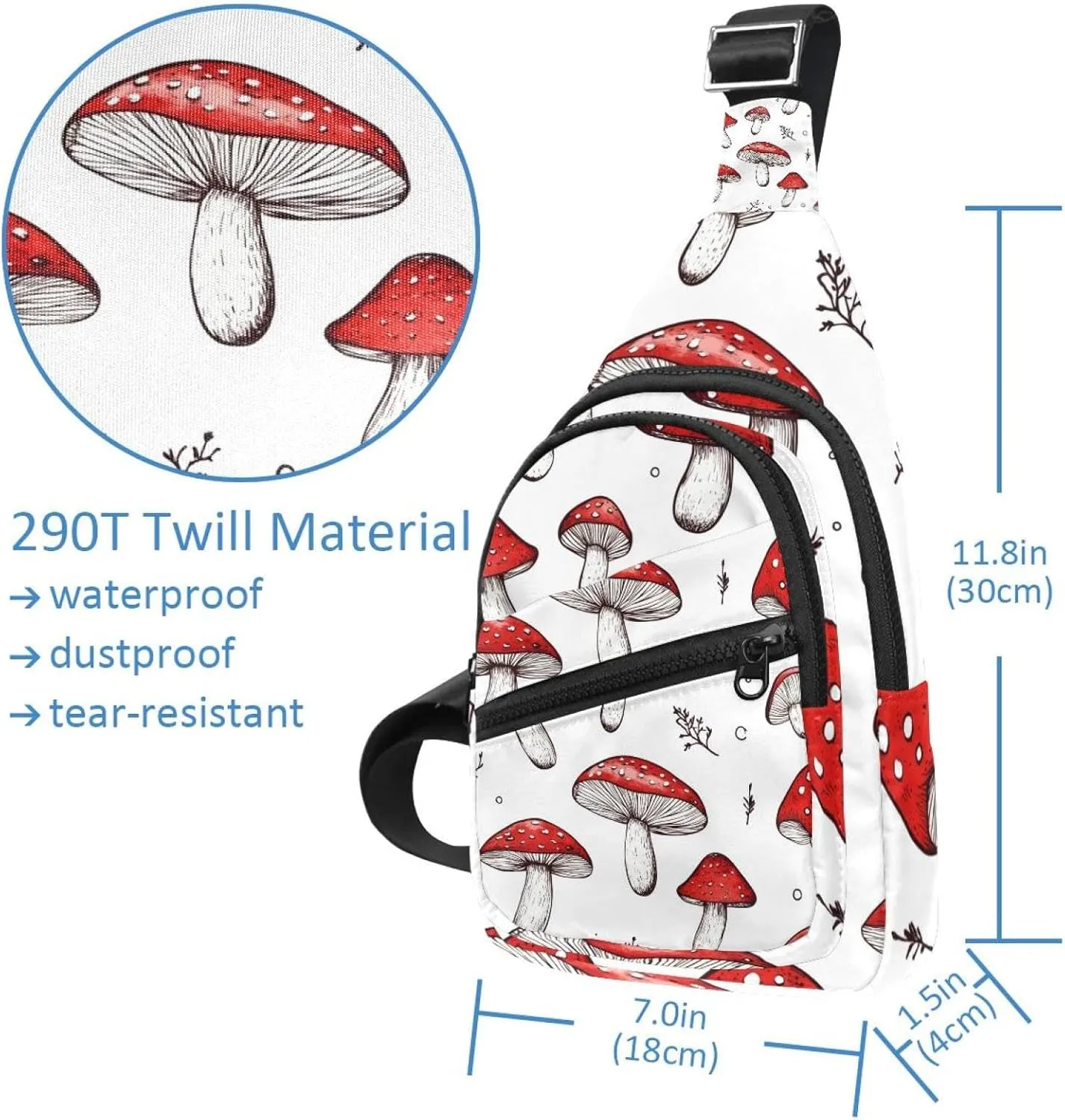 Small Sling Backpack Crossbody Sling Bag, Chest Bag Daypack, Red Mashrooms