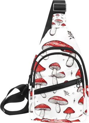 Small Sling Backpack Crossbody Sling Bag, Chest Bag Daypack, Red Mashrooms