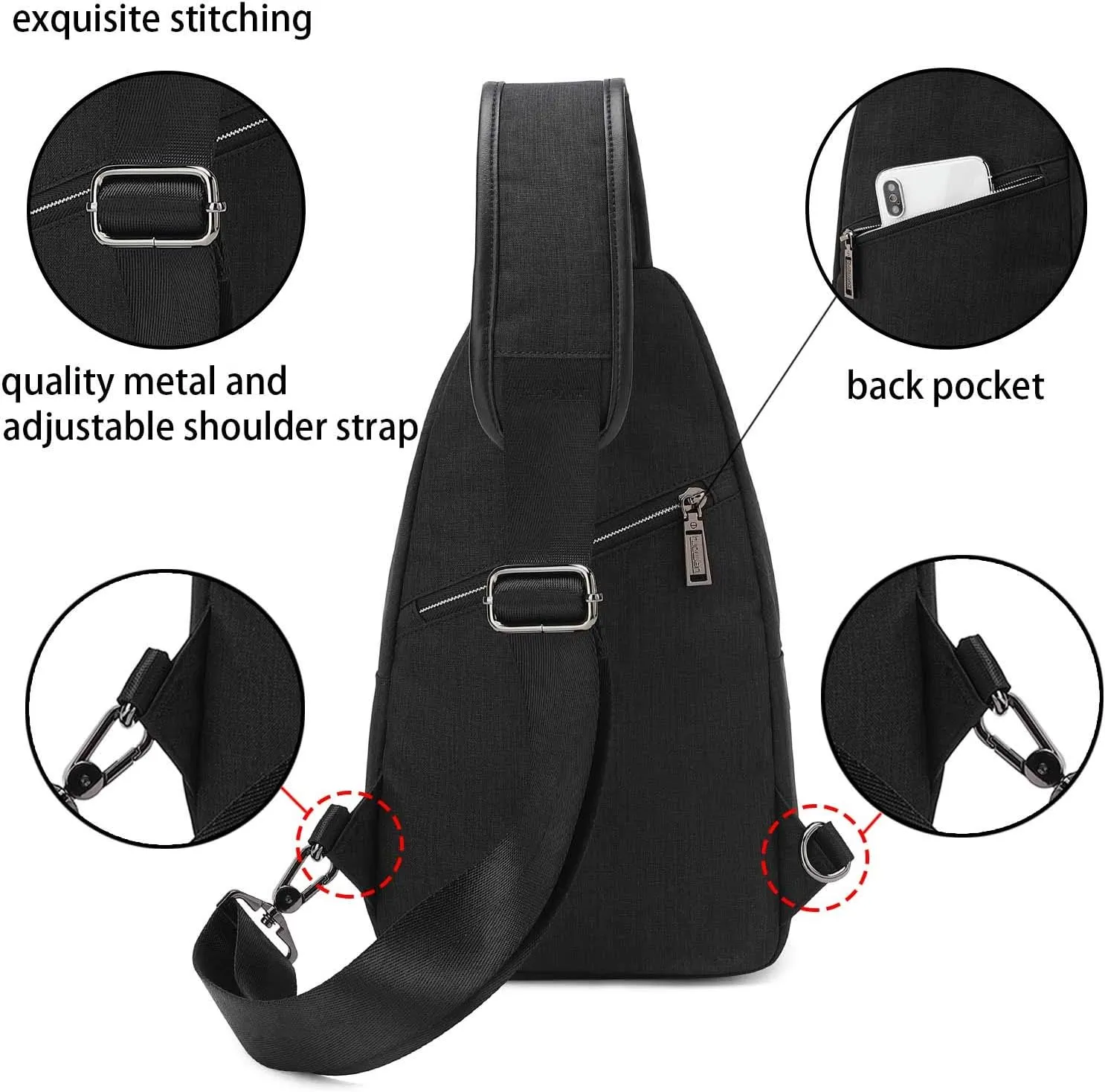 Small Sling Bag Crossbody Backpack Over the Shoulder Bag for Men Women Travel Outdoors, Lightweight Chest Pack (Small, Black)