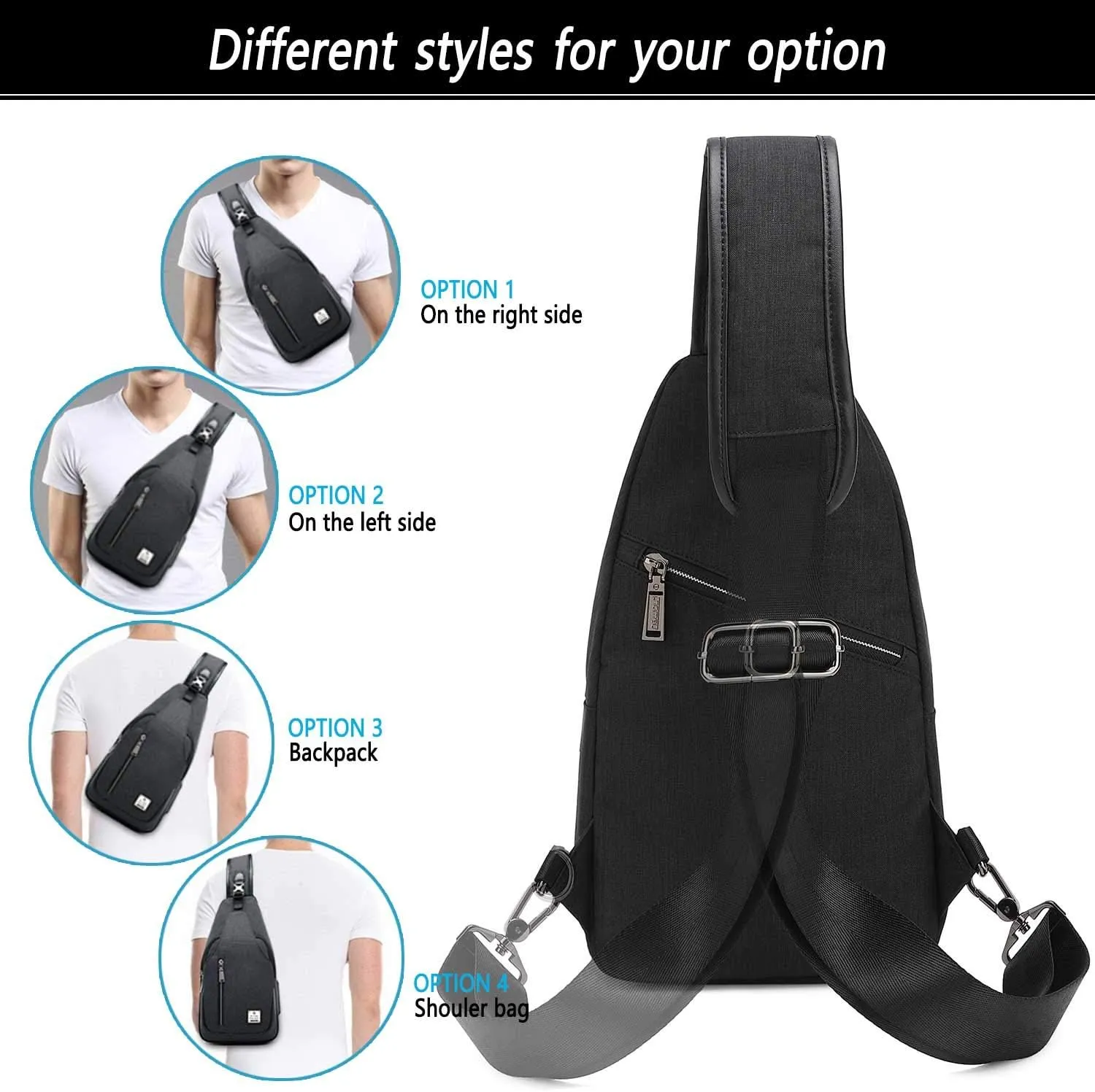 Small Sling Bag Crossbody Backpack Over the Shoulder Bag for Men Women Travel Outdoors, Lightweight Chest Pack (Small, Black)