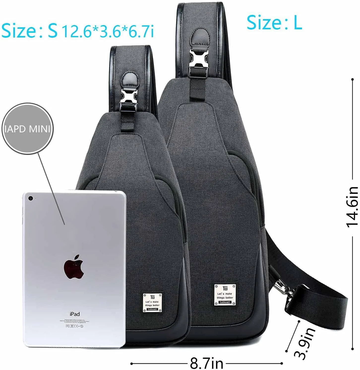 Small Sling Bag Crossbody Backpack Over the Shoulder Bag for Men Women Travel Outdoors, Lightweight Chest Pack (Small, Black)
