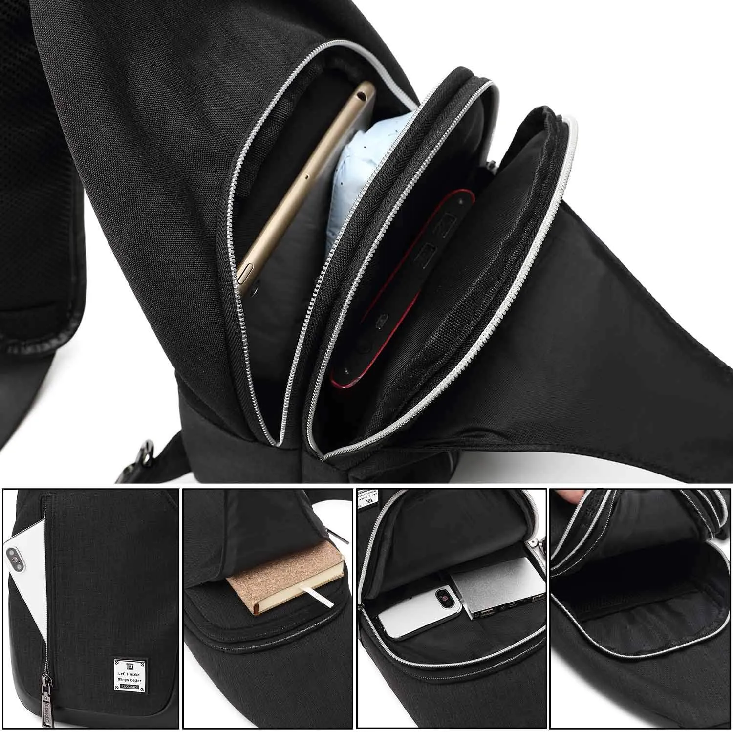 Small Sling Bag Crossbody Backpack Over the Shoulder Bag for Men Women Travel Outdoors, Lightweight Chest Pack (Small, Black)
