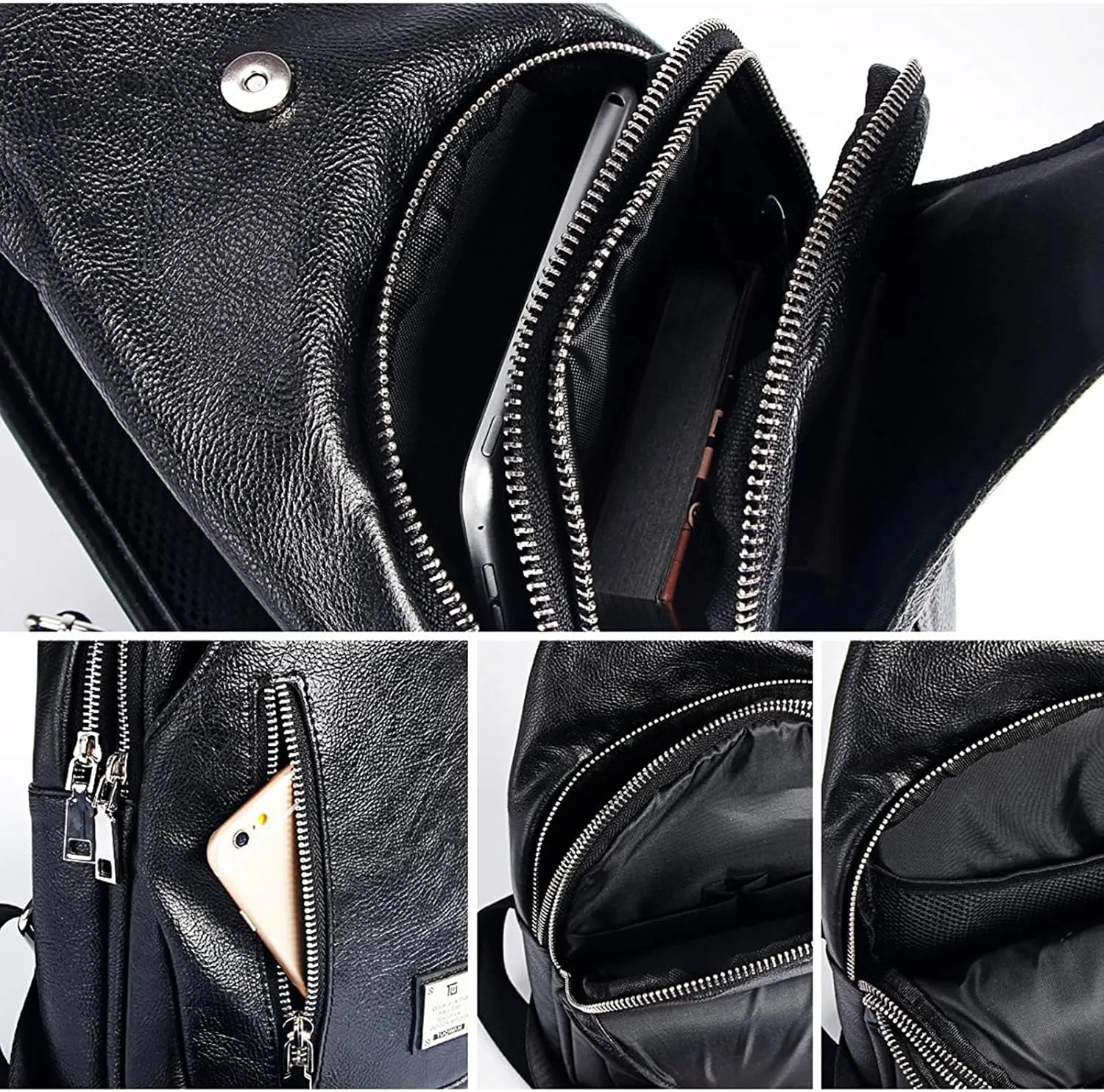 Small Sling Bag Crossbody Backpack Over the Shoulder Bag for Men Women Travel Outdoors, Lightweight Chest Pack (Small, PU leather)