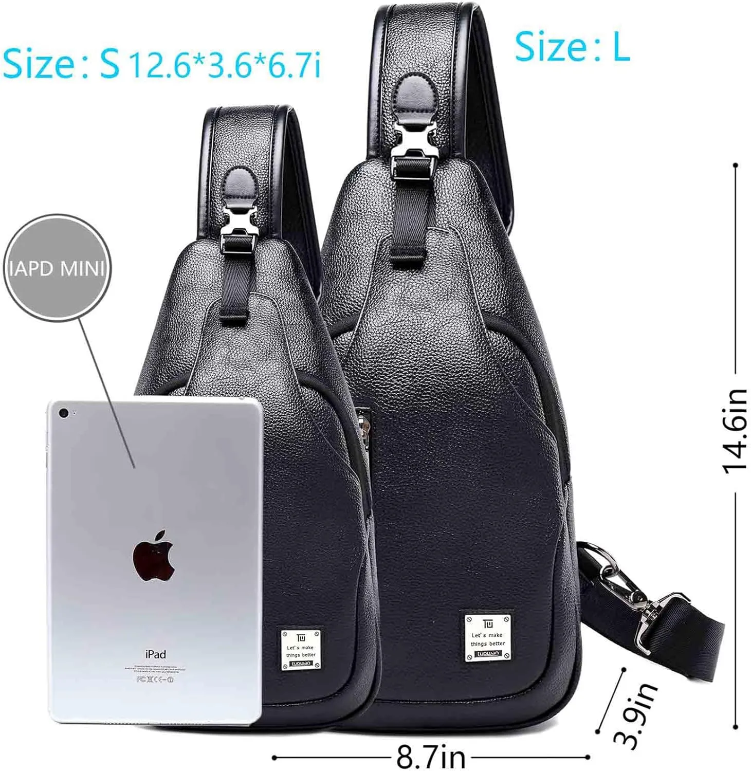 Small Sling Bag Crossbody Backpack Over the Shoulder Bag for Men Women Travel Outdoors, Lightweight Chest Pack (Small, PU leather)
