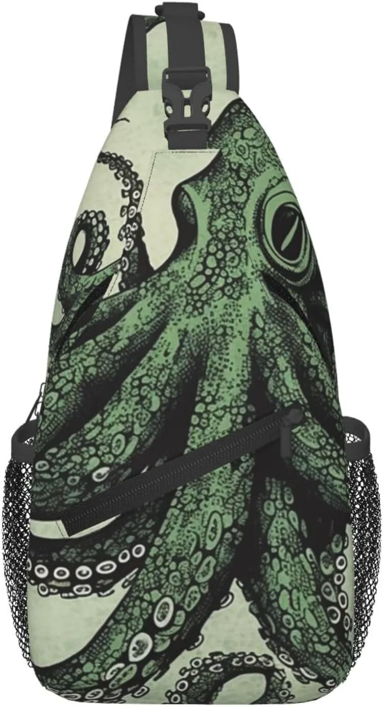 Small Sling Bag for Women Men Green Octopus Crossbody Bag Casual Hiking Chest Bags Fashion Fanny Pack