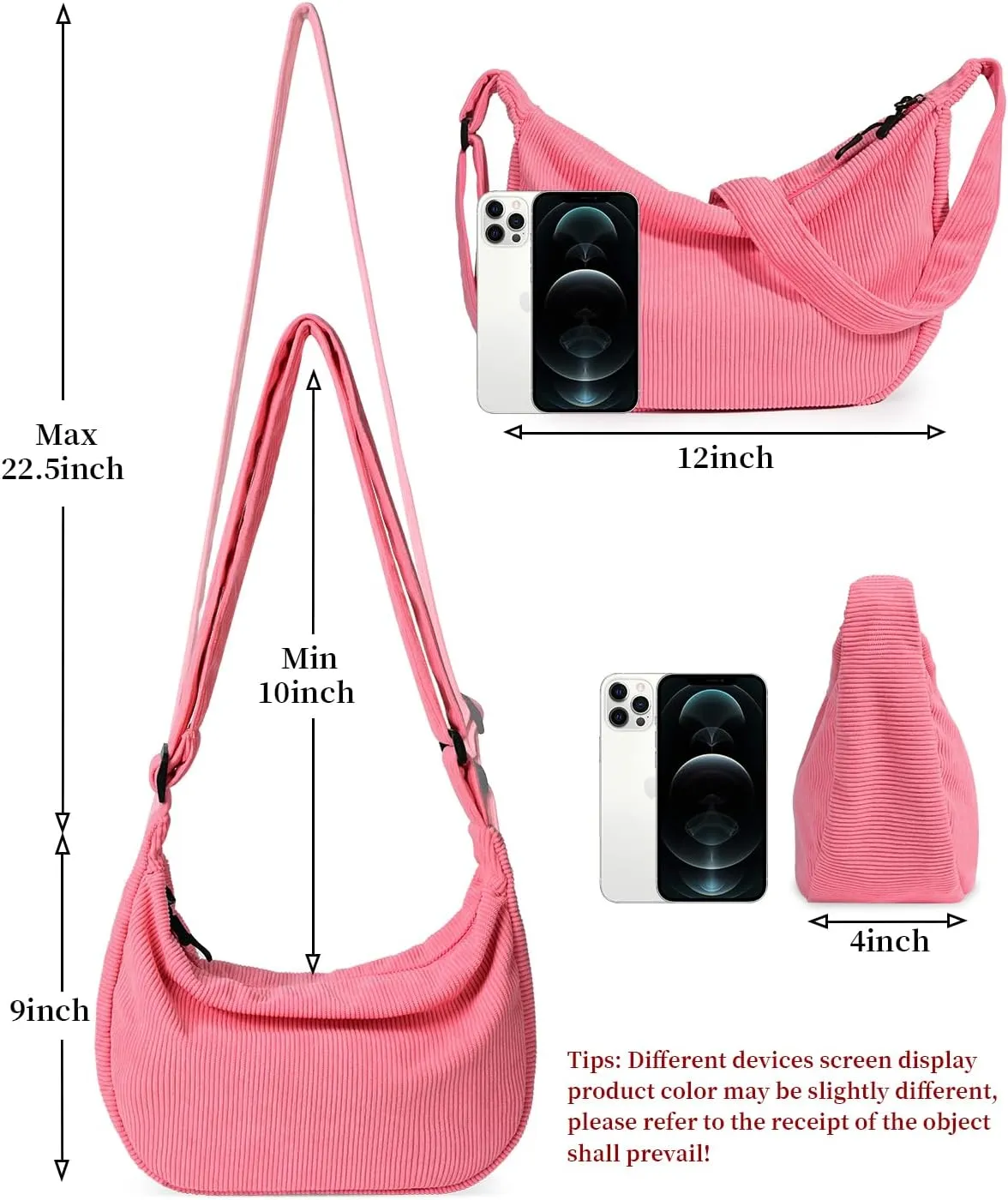 Small Sling Crossbody Bag for Women Men Trendy, Mini Crescent Bag with Adjustable Strap, 2 Zippers Lightweight Nylon Bag