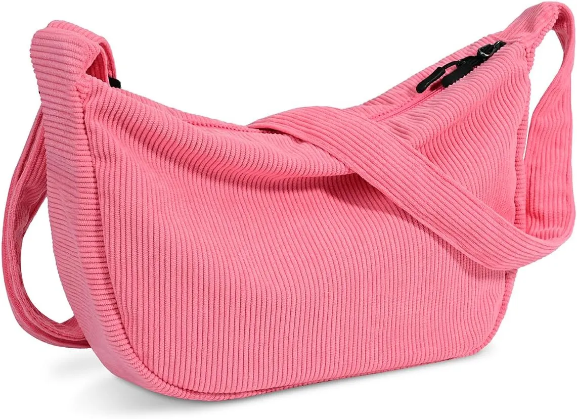 Small Sling Crossbody Bag for Women Men Trendy, Mini Crescent Bag with Adjustable Strap, 2 Zippers Lightweight Nylon Bag