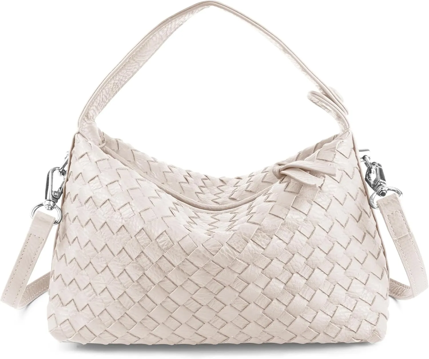 Small Woven Handbag Vegan Leather Hobo Bag Top-Hand Soft Shoulder Crossbody Bag Purse for Women