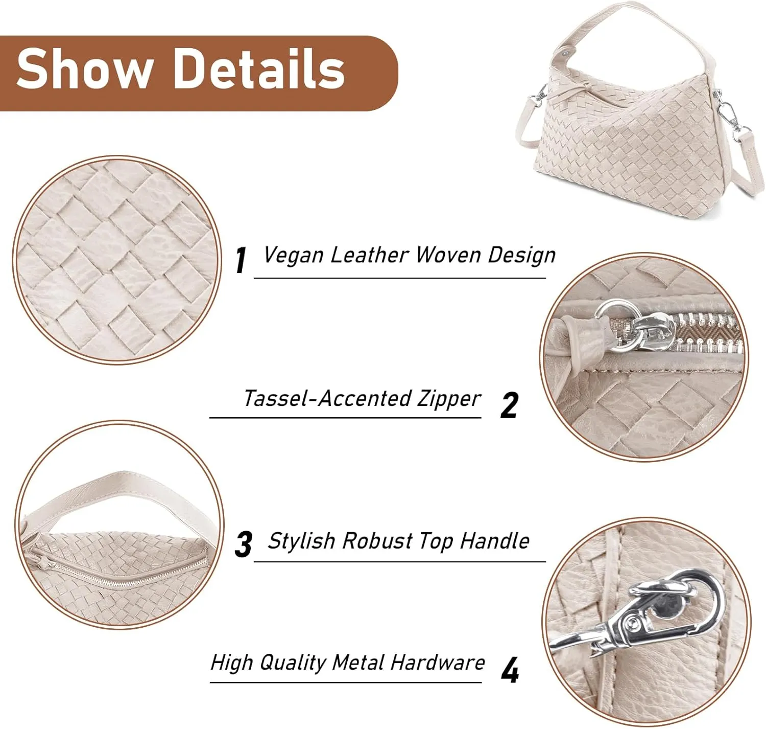 Small Woven Handbag Vegan Leather Hobo Bag Top-Hand Soft Shoulder Crossbody Bag Purse for Women