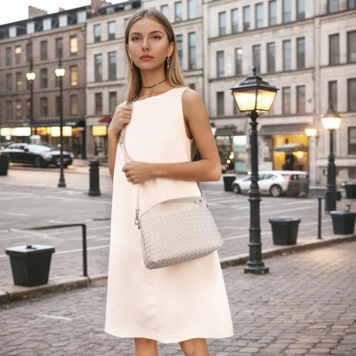 Small Woven Handbag Vegan Leather Hobo Bag Top-Hand Soft Shoulder Crossbody Bag Purse for Women