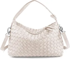 Small Woven Handbag Vegan Leather Hobo Bag Top-Hand Soft Shoulder Crossbody Bag Purse for Women
