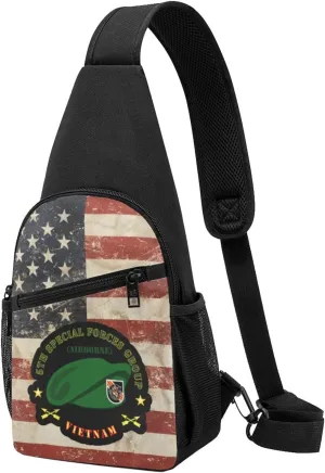 SOF 5th Special Forces Group Airborne Beret Vietnam Sling Bag Crossbody Backpack Shoulder Casual Daypack Bags for Men
