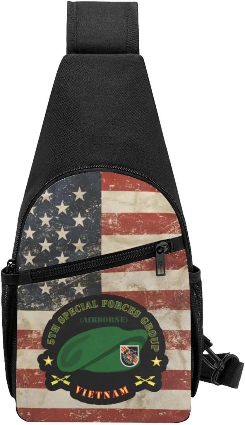 SOF 5th Special Forces Group Airborne Beret Vietnam Sling Bag Crossbody Backpack Shoulder Casual Daypack Bags for Men