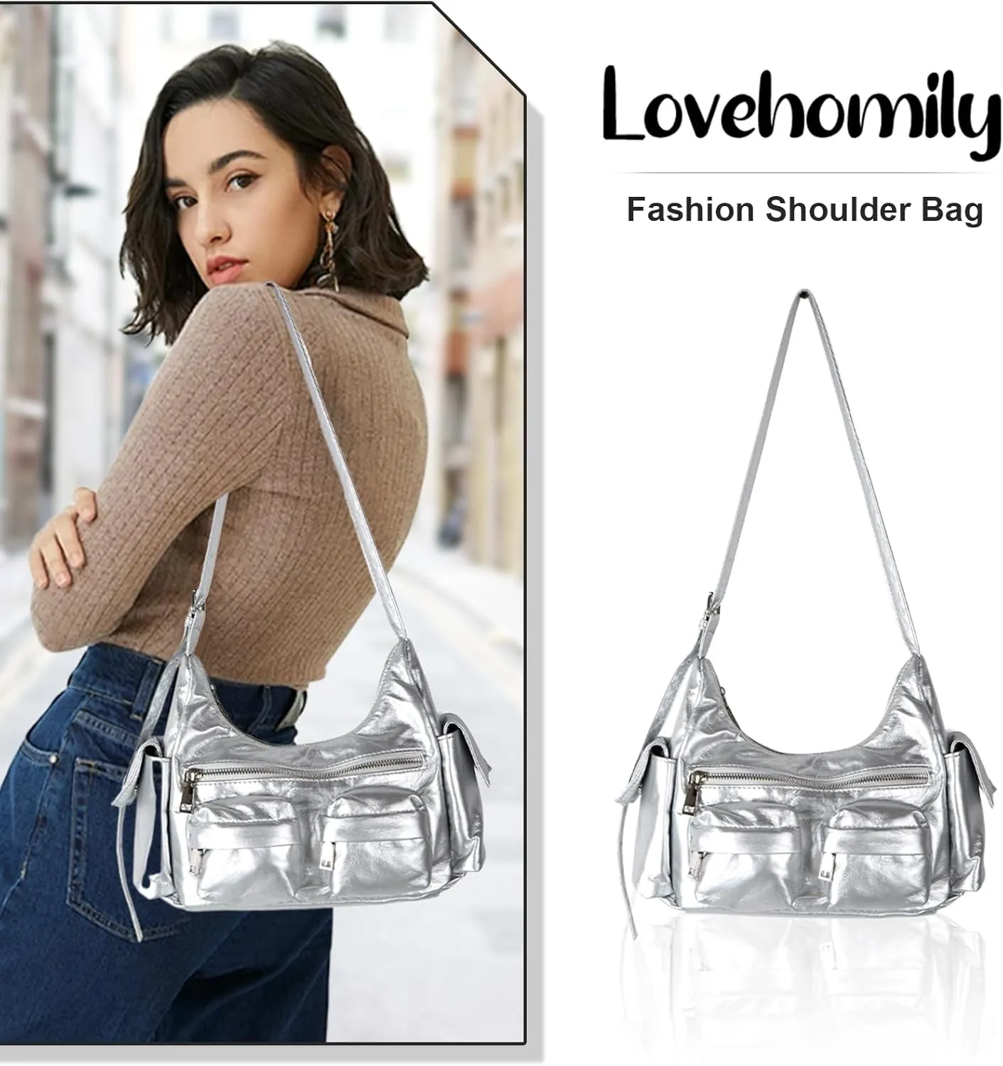 Soft Leather Hobo Bag, Women's Tote Handbag Purse, Y2K Black Crossbody Bag, Laege Shoulder Bag for Work and Daily