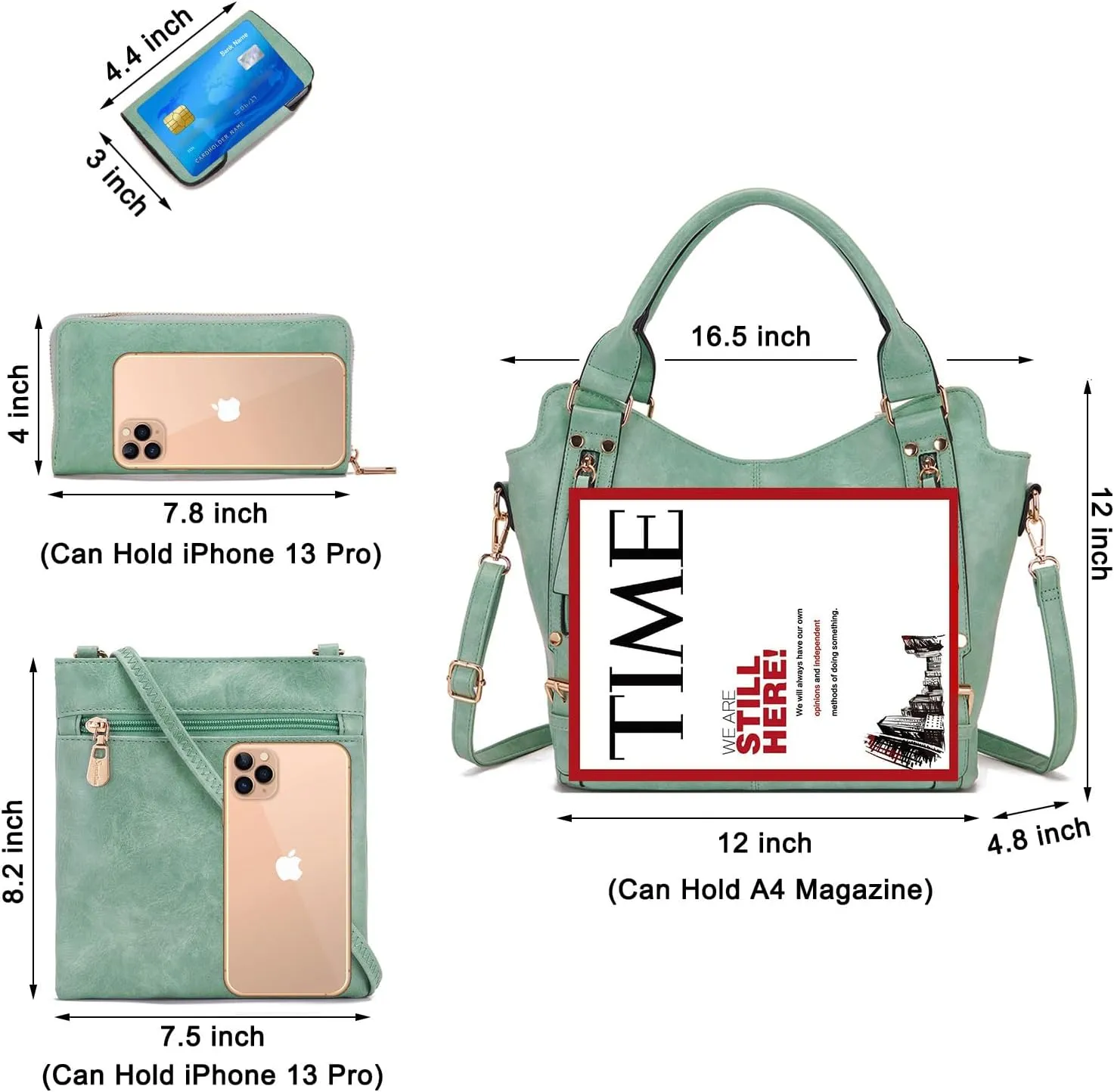 Soperwillton Purses for Women Large Shoulder Handbag Tote PU Leather Hobo Crossbody Bag Ladies Wallet Set 4pcs