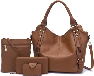 Soperwillton Purses for Women Large Shoulder Handbag Tote PU Leather Hobo Crossbody Bag Ladies Wallet Set 4pcs
