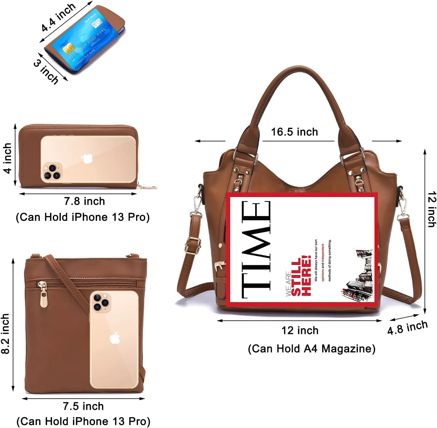 Soperwillton Purses for Women Large Shoulder Handbag Tote PU Leather Hobo Crossbody Bag Ladies Wallet Set 4pcs