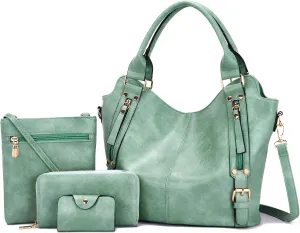Soperwillton Purses for Women Large Shoulder Handbag Tote PU Leather Hobo Crossbody Bag Ladies Wallet Set 4pcs