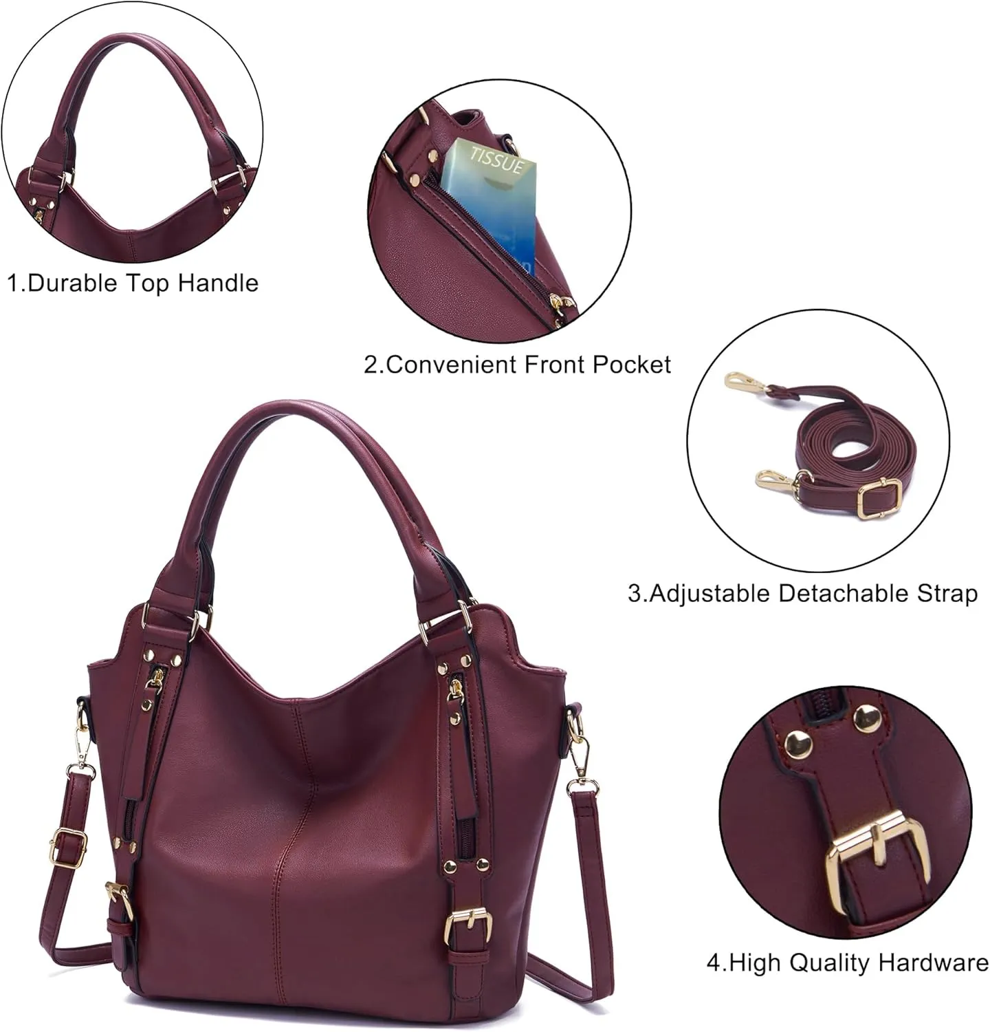 Soperwillton Purses for Women Large Shoulder Handbag Tote PU Leather Hobo Crossbody Bag Ladies Wallet Set 4pcs