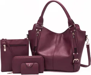 Soperwillton Purses for Women Large Shoulder Handbag Tote PU Leather Hobo Crossbody Bag Ladies Wallet Set 4pcs