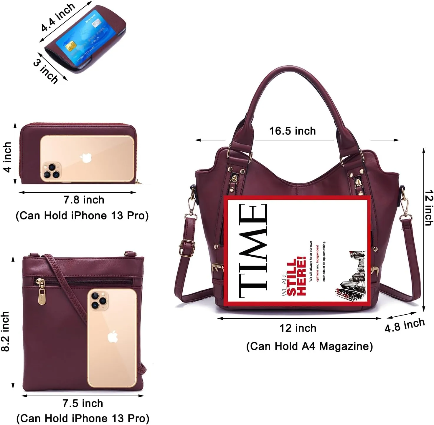 Soperwillton Purses for Women Large Shoulder Handbag Tote PU Leather Hobo Crossbody Bag Ladies Wallet Set 4pcs