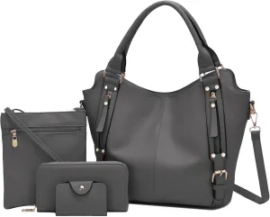 Soperwillton Purses for Women Large Shoulder Handbag Tote PU Leather Hobo Crossbody Bag Ladies Wallet Set 4pcs