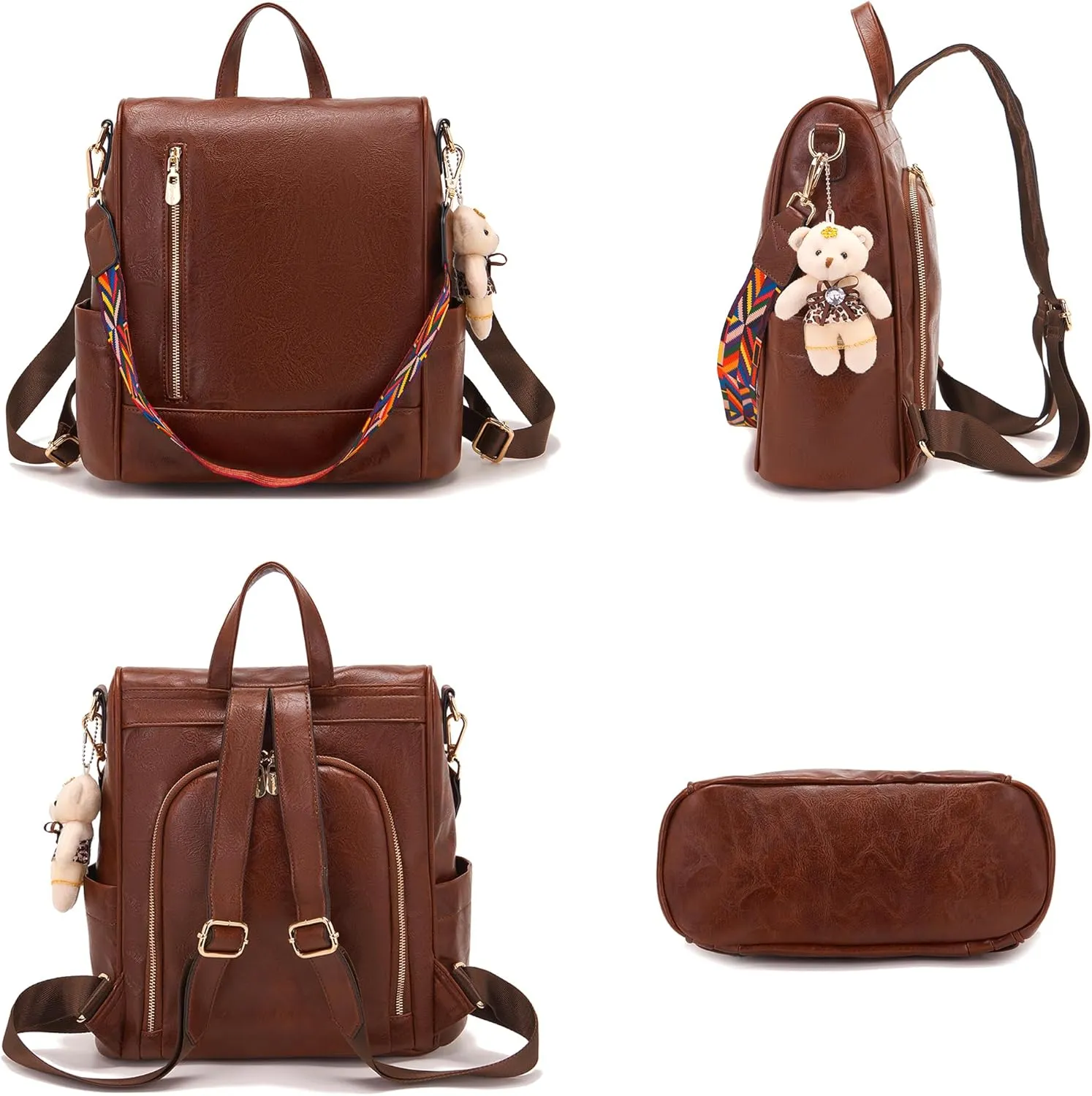 Soperwillton Women Backpack Purse PU Leather Anti-theft Fashion Shoulder Bag Travel Backpack Set 3pcs
