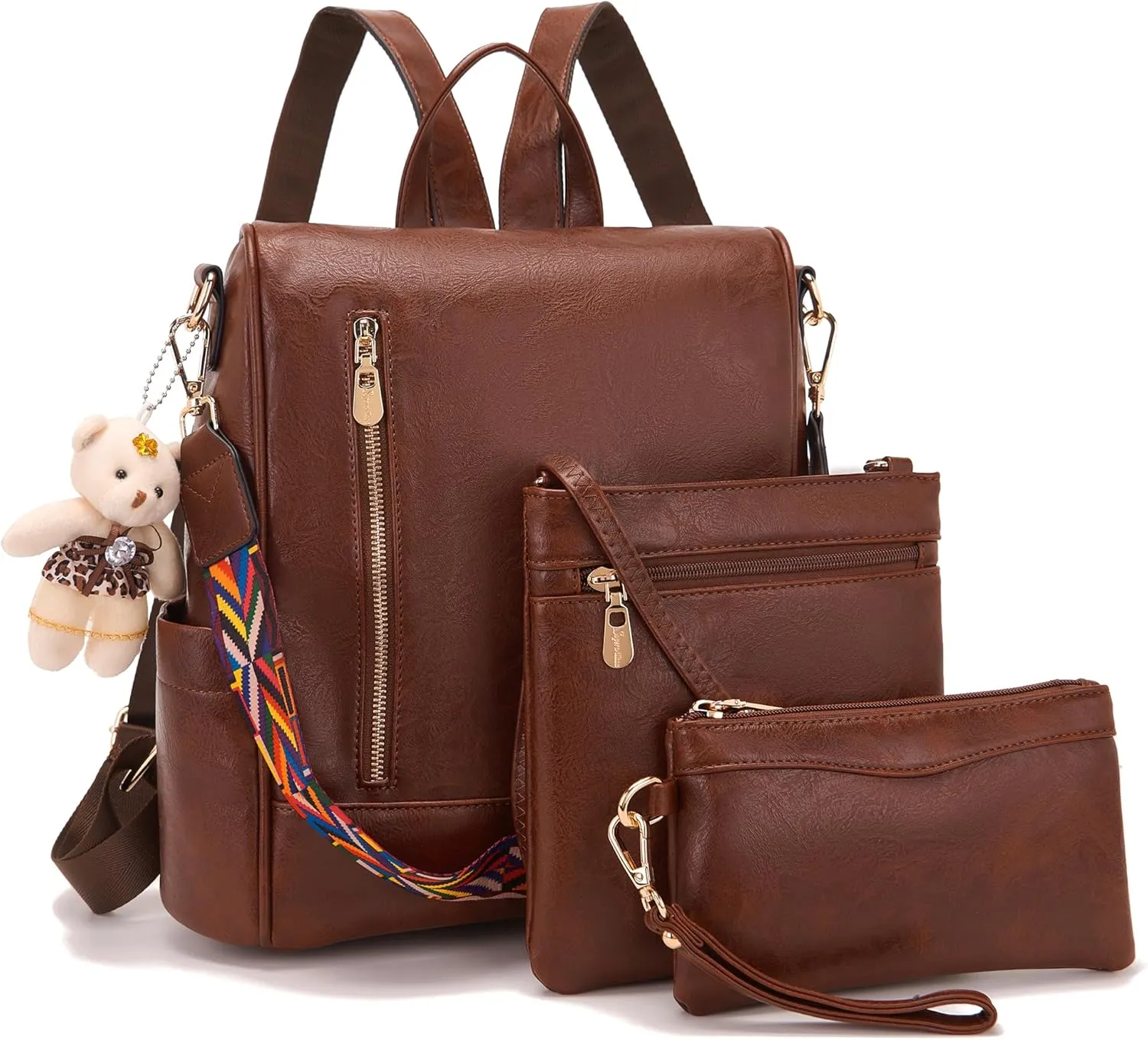 Soperwillton Women Backpack Purse PU Leather Anti-theft Fashion Shoulder Bag Travel Backpack Set 3pcs