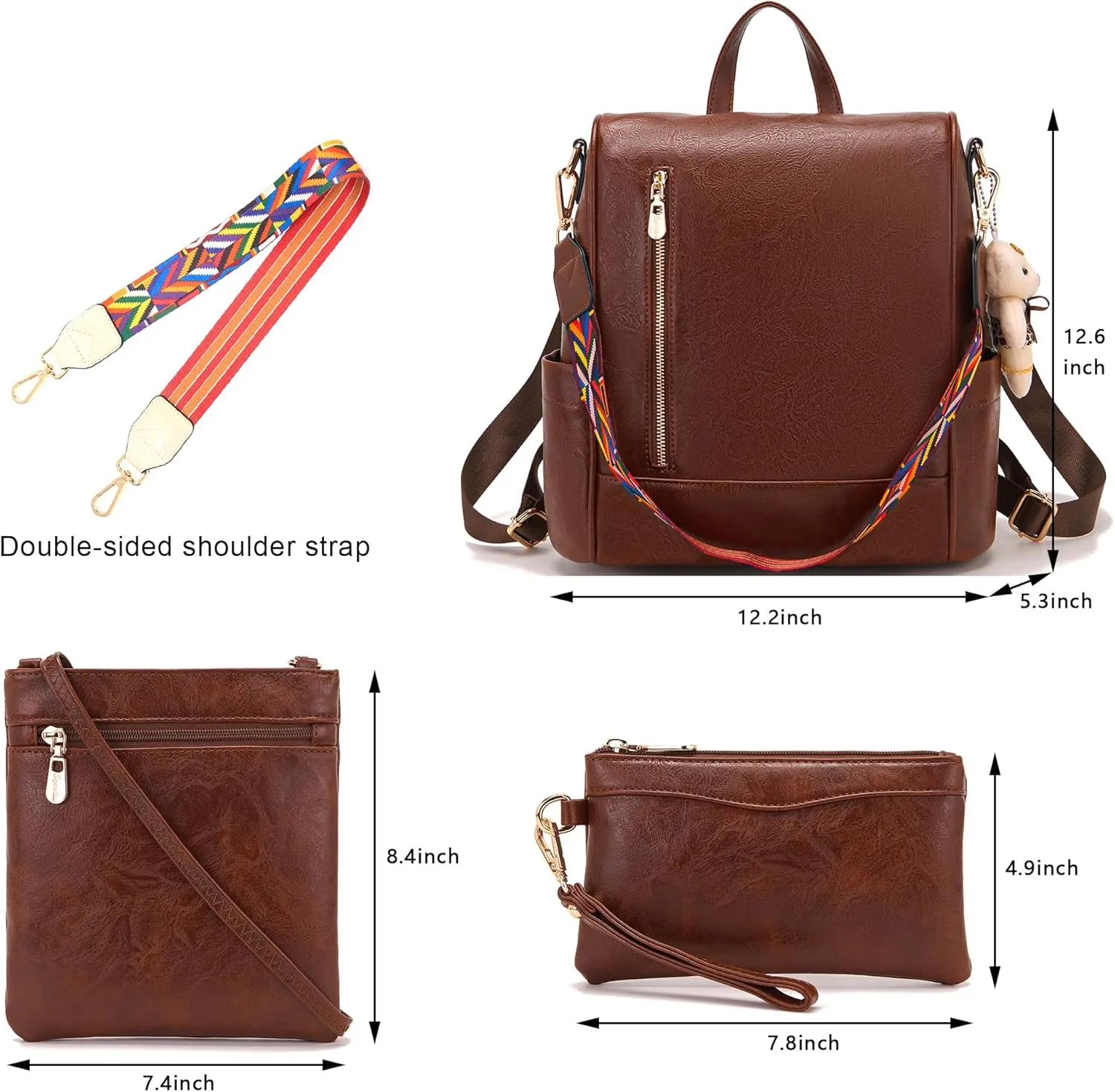 Soperwillton Women Backpack Purse PU Leather Anti-theft Fashion Shoulder Bag Travel Backpack Set 3pcs