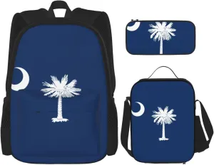 South Carolina Flag Print Pencil Case Lightweight Casual Fashion Backpack Lunch Bag Large Capacity Travel Bag