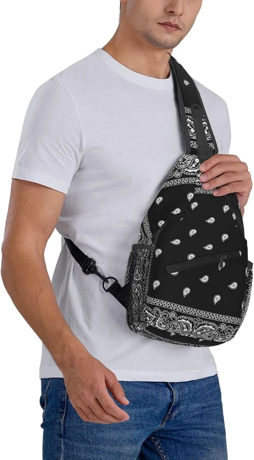 Southwest Navy Blue Bandana Paisley Men'S Crossbody Bag Travel Hiking Shoulder Backpack Chest Bag