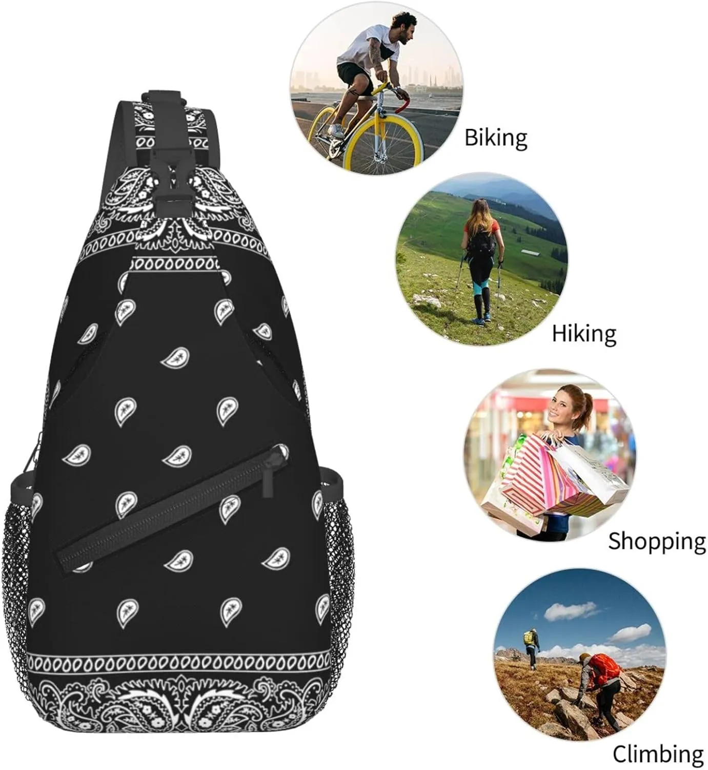 Southwest Navy Blue Bandana Paisley Men'S Crossbody Bag Travel Hiking Shoulder Backpack Chest Bag
