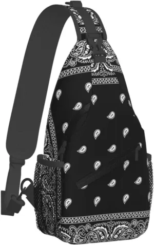Southwest Navy Blue Bandana Paisley Men'S Crossbody Bag Travel Hiking Shoulder Backpack Chest Bag